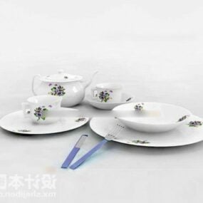 Tableware Plate With Bowl And Chopsticks 3d model