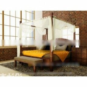 Двоспальне ліжко з жовтим матрацом 3d модель