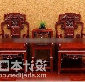 Traditional Chinese Chair Stool Set 3d model