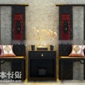 Chinese Furniture Corner Table And Chair Set 3d model