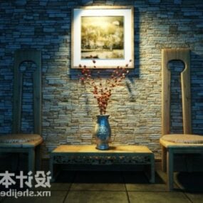 Čínský nábytek židle s stolní malba 3d model