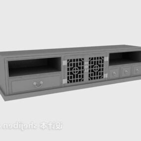3д модель китайского шкафа для телевизора из древесного материала