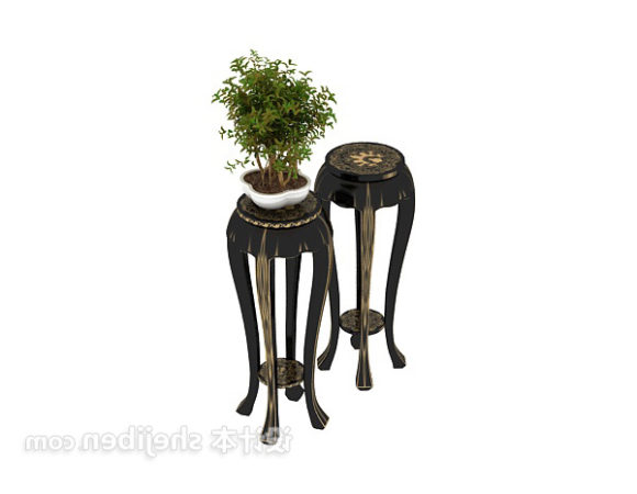 Chinese Vintage Stool With Plant Potted