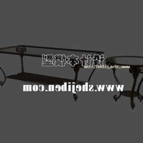 Sarja sohvapöytä suorakaiteen muotoinen ja pyöreä pöytä 3d-malli