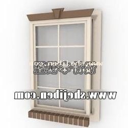 Deur of raam Aziatische stijl houten frame raam 3D-model