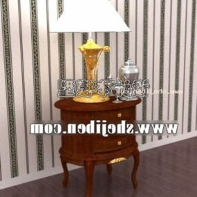 Válcový noční stolek se stolní lampou 3D model
