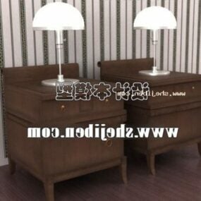 Wood Bedside Table With Table Lamp 3d model