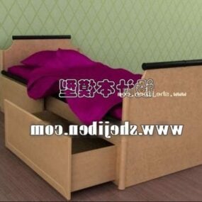 3д модель односпальной кровати из деревянного материала с ящиком