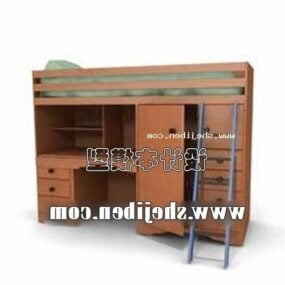 Bunked Bed With Steel Stair 3d model