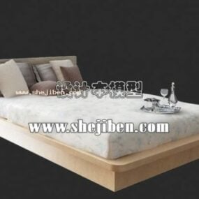 Single Bed Hotel Wooden Furniture 3d model