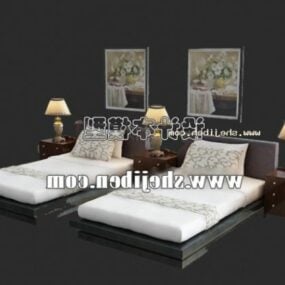 Twin Single Bed Furniture Full Set 3d model