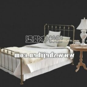 Залізна односпальна ліжко з лампою 3d модель