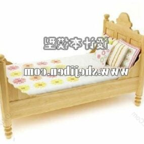 Tempat Tidur Anak Single Kayu model 3d