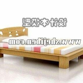 Single Bed Walnut Wooden Frame 3d model