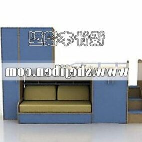 साटन गद्दा तकिया और कालीन 3डी मॉडल के साथ आधुनिक बिस्तर