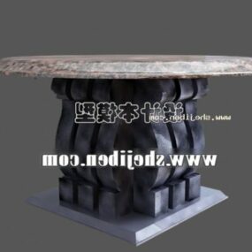 Dřevěný konferenční stolek se stylizovanou nohou 3D model