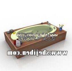 Зелена ванна з дерев'яною кришкою 3d модель