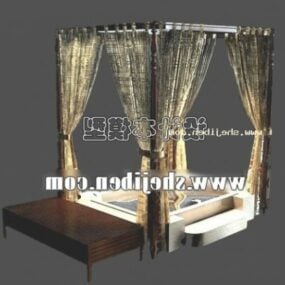 Bañera de lujo con cortina tipo poster modelo 3d