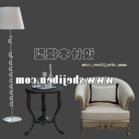 Stool Table And Chair With Floor Lamp 3d model