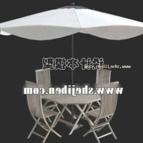 كرسي طاولة قهوة خارجي مع مظلة موديل 3D