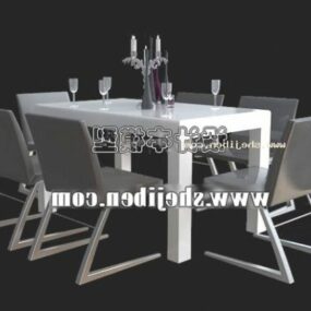 Meja Makan Dan Kursi Putih Modern model 3d