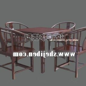 Mẫu bàn trà và ghế gỗ Trung Quốc 3d
