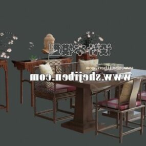 एशियाई लकड़ी की कॉफी टेबल और कुर्सी 3डी मॉडल