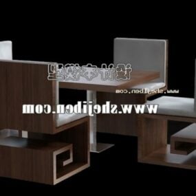 Wood Coffee Table And Chair Set 3d model