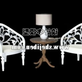 Carving Chair And Round Table 3d model