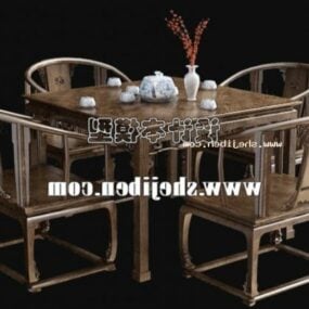 बांस कॉफी टेबल और कुर्सी सेट 3डी मॉडल