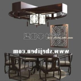 3д модель китайского классического обеденного стола и стула