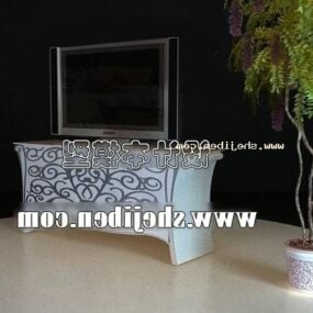Mueble zapatero de entrada con jarrón modelo 3d