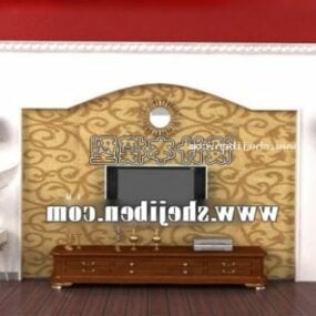 Mueble de TV de lujo europeo con pared trasera modelo 3d