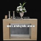 Каменный боковой шкаф с посудой и вазой для цветов