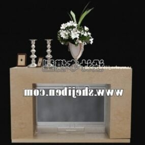 Armário lateral de pedra com vaso de flores de mesa modelo 3d