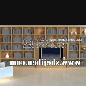 TV-Schrank mit Bücherbibliothek, dekoratives 3D-Modell