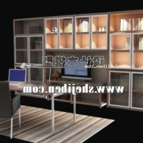 Wood Tv Cabinet With Work Desk And Pc 3d model