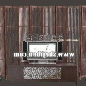Home Tv Cabinet With Back Wooden Screen 3d model