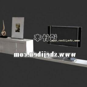 مدل 3 بعدی کابینت تلویزیون با میز و ظروف