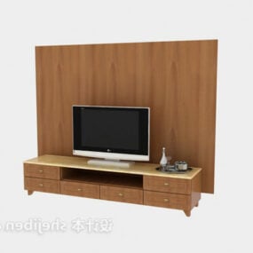 Armário de TV decorativo de parede em madeira marrom modelo 3D