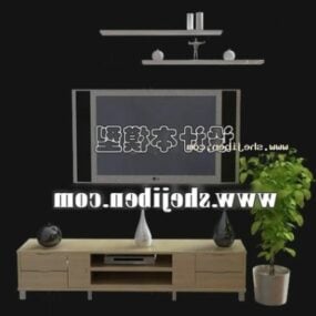 Mesa de TV na sala de estar com vaso de planta Modelo 3D