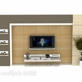 现代电视背景木墙3d模型