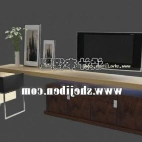 Meja TV Dengan Rak Kayu model 3d