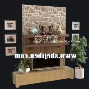 Tv Cabinet Set With Plant Potted 3d model