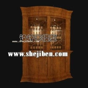 Antique Wine Cabinet With Glassware 3d model