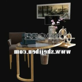Oval Desk With Chair And Tableware 3d model