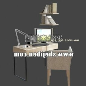 مكتب عمل صغير مع مصباح نموذج ثلاثي الأبعاد