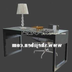 Černý kovový pracovní stůl s židlí 3D model