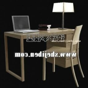 Office Wooden Work Desk And Chair 3d model
