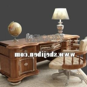 Europäischer Vintage-Schreibtisch mit Stuhl 3D-Modell